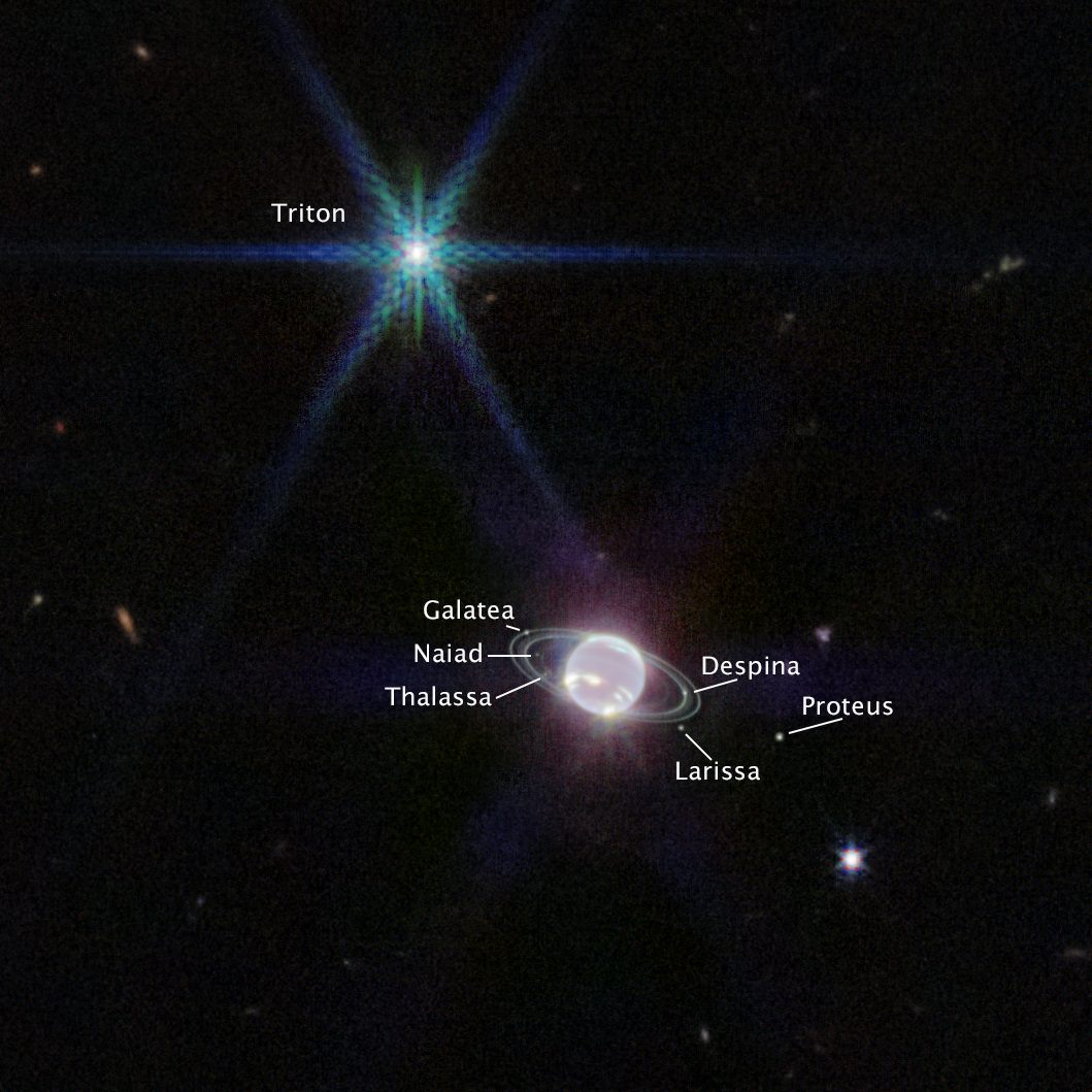 سیاره نپتون و قمرهای آن از نگاه تلسکوپ جیمز وب