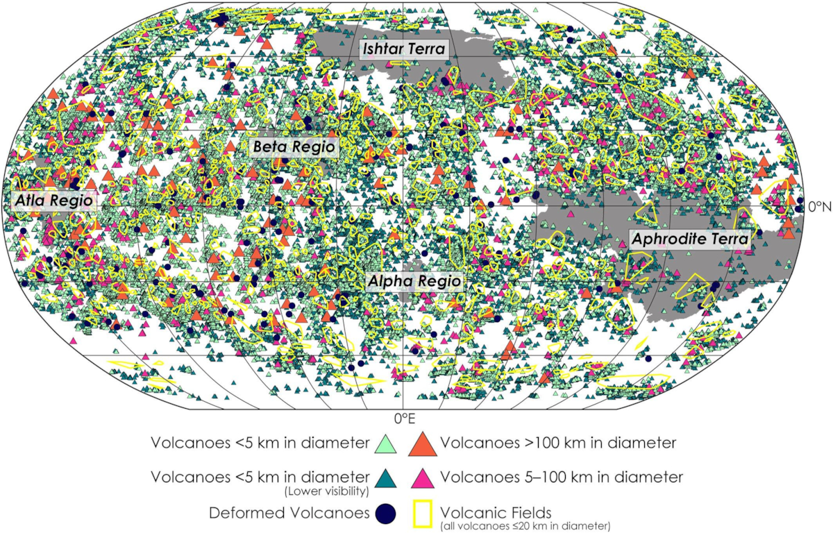 نقشه آتشفشان‌های سطح سیاه زهره
